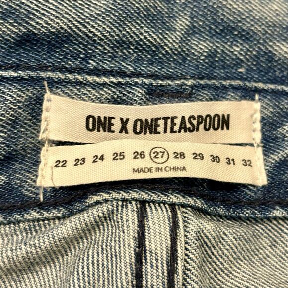 One X One Teaspoon Jeans 27 Blue Freebird Frayed Hems Mid Rise Double Waistband - Picture 3 of 14